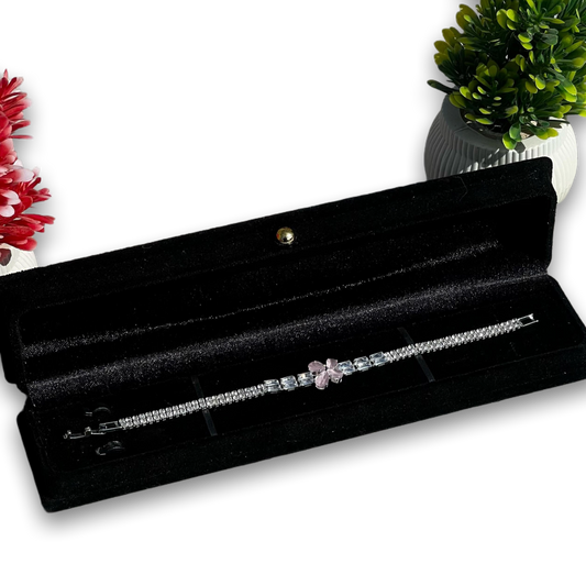 Luxury Silver Crystal Flower Bracelet in Velvet Gift Box