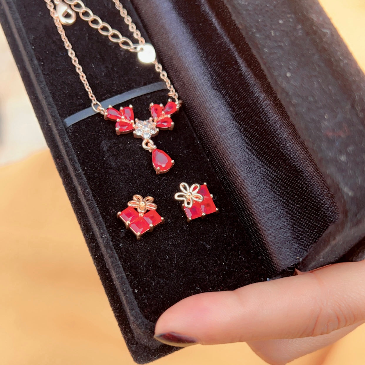 Red Crystal Necklace & Earring Set